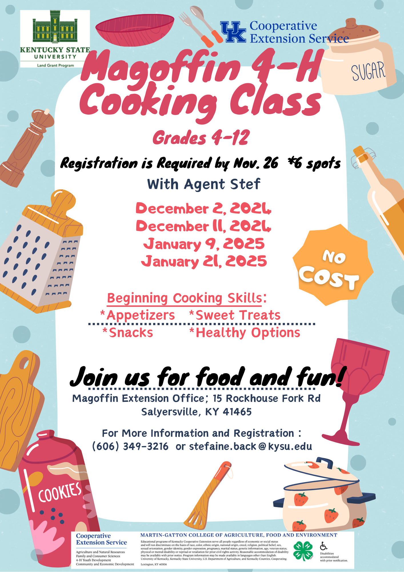 4-H Cooking Class flyer