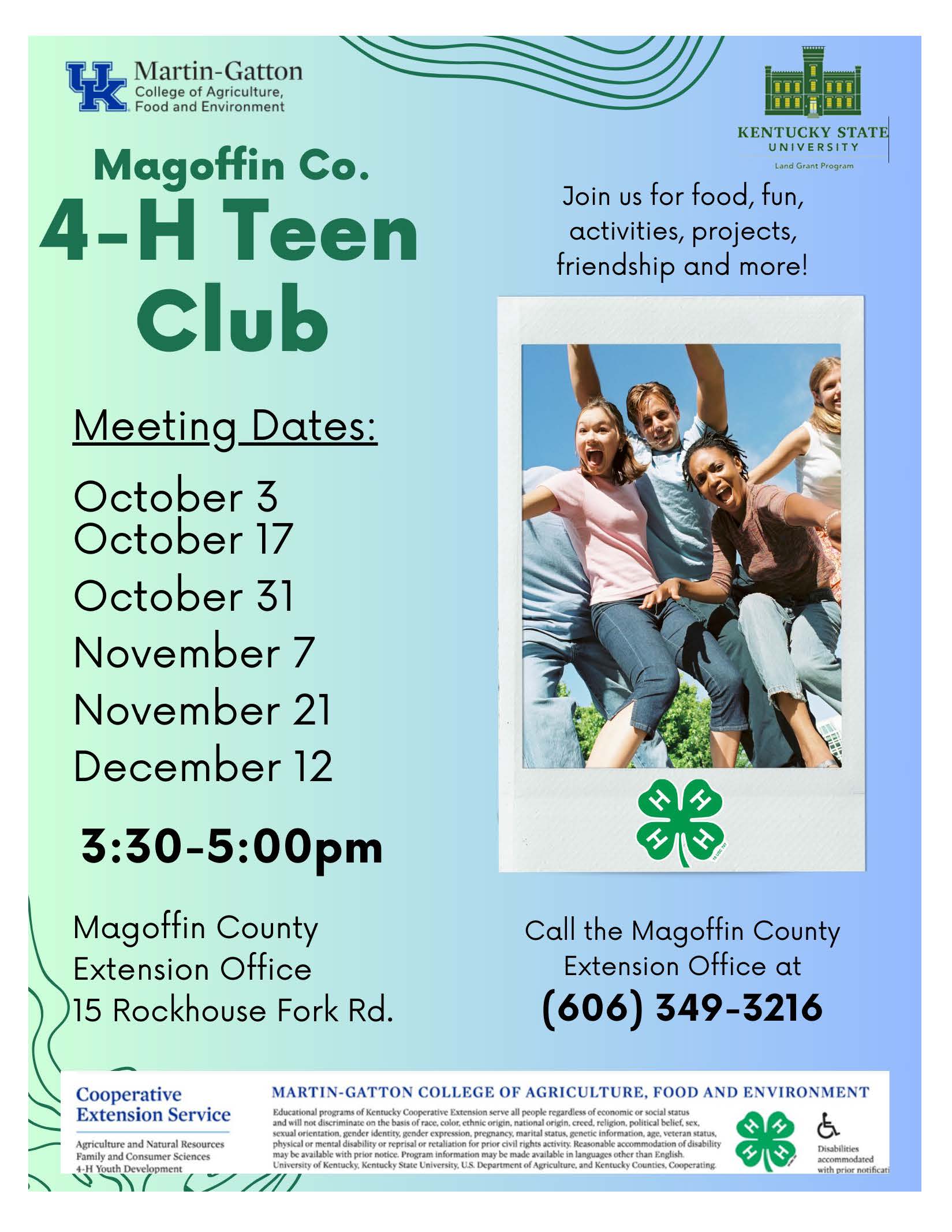 4-H Teen Club Flyer